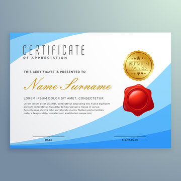stylish certificate of appreciation with wavy blue shape