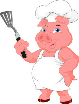 Cute Chef Pig Cartoon