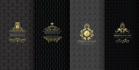 Foto op Plexiglas  Collection of design elements,labels,icon,frames, for packaging,design of luxury products.Made with golden foil.Isolated on black background. vector illustration © artdee2554