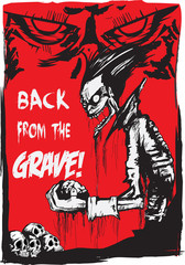 Poster Zombie Back from grave, hand drawn grunge, comic illustration