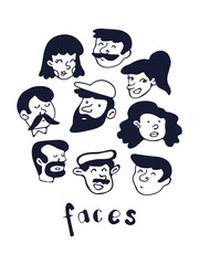 Cute collection of hand drawn faces.