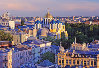 Fototapeta premium Kiev panorama with Volodymyrsky cathedral, Kiev, Ukraine