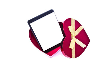 tablet and gift box isolated