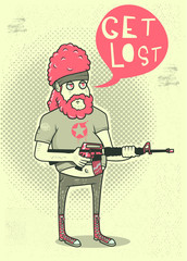 Funny guy holding weapon illustration