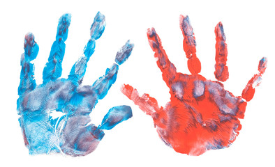 imprint of children's hands made with paint