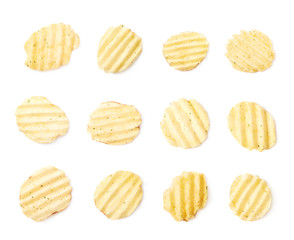 Single potato chip crisp isolated