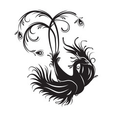 Phoenix bird silhouette. Symbol of immortality. Fiery bird. Tribal vector illustration. Isolated on white background.