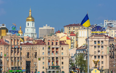 KIEV, UKRAINE - APRIL 14, 2016: View on Independence square old buildings in Kiev,Ukraine