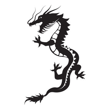 Dragon silhouette. Dragon symbol could be interpreted as the embodiment of natural forces, wisdom and the creative essence of the world - Yan. Tribal vector. Isolated on white background.