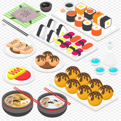 illustration of info graphic japanese food concept in isometric 3d graphic