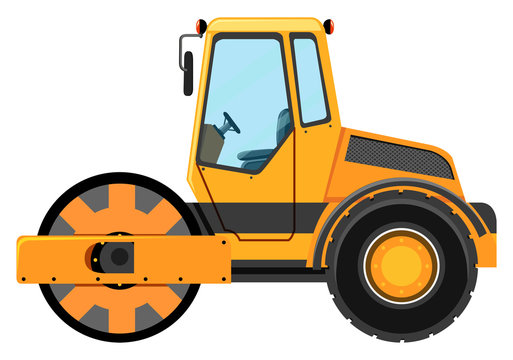 Road roller machine on white background