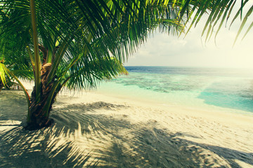 Fototapeta na wymiar Sand beach on tropical island resort at daytime