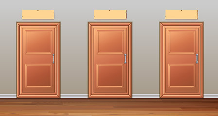 Three wooden doors in the hallway