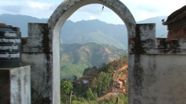 Zoom out from the mountain to Nuwakot, Nepal
