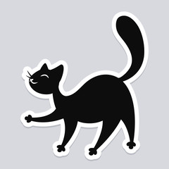Fototapeta na wymiar Black cat walking. Wall sticker, decal or decoration