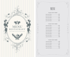 Frame menu with floral ornaments in style baroque and price