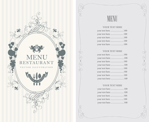 Frame menu with floral ornaments in style baroque and price
