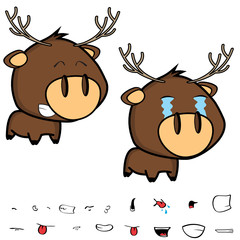 cute little deer cartoon big head set expressions in vector format