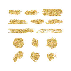 Set of gold glitter shapes. Design elements for banners, cards, invitation etc. Grunge style