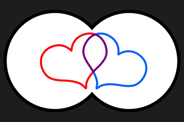 Binoculars view,two hearts, Valentine heart, vector,