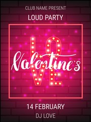 Valentines Day party poster template with shiny lettering and calligraphy