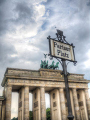 Pariser Platz Sign in Berlin and Brandenburger Gate © arianarama