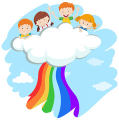 Children and colorful rainbow