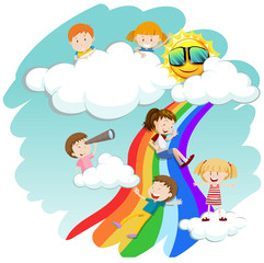 Children sliding down the rainbow