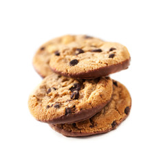 Chocolate chip cookies isolated  on white background close up.