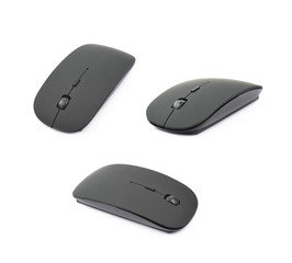 Black wireless computer mouse isolated