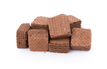 Wafers cubes with chocolate isolated on white background