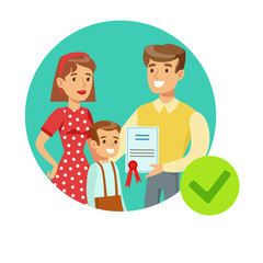 Smiling Family Holding Insurance Contract, Insurance Company Services Infographic Illustration