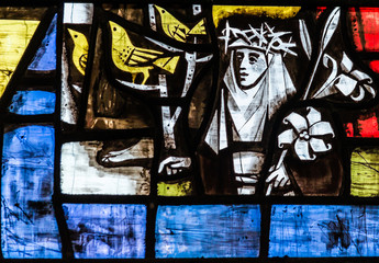 Naklejka na ściany i meble St Mary Redcliffe Stained Glass Close Up B Bristol English Gothic Medieval Church of England UK Spiritual Christian