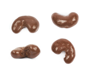 Chocolate coated cashew nut isolated