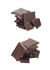 Pile of chocolate bar pieces isolated
