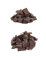 Pile of chocolate bar pieces isolated