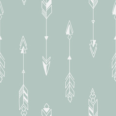 Seamless hand drawn geometric tribal pattern with arrows. Vector navajo design.