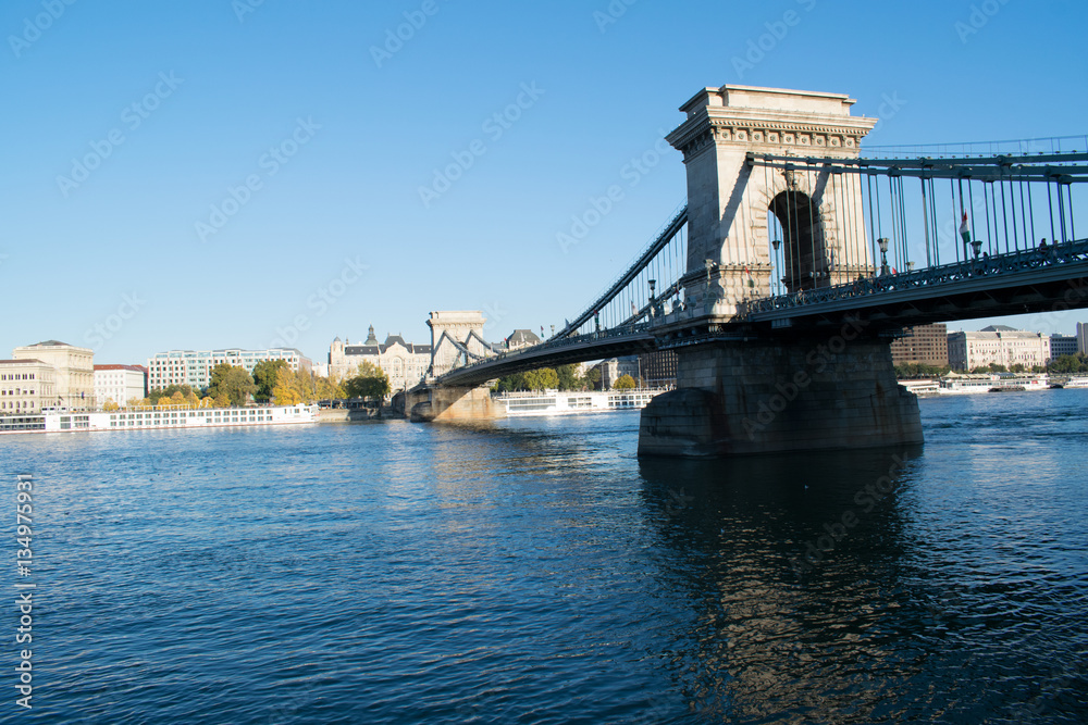 Wall mural view of the danube river with bastion and bridge in budapest