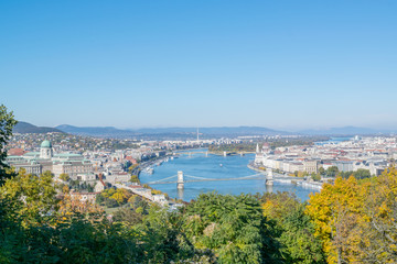 View of the Danube river with bastion and bridge in Budapest