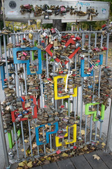 Love padlocks on the fence in Budapest