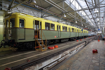 Fototapeta na wymiar The depot with workshops for the repair of subway's rolling stock and metro wagons