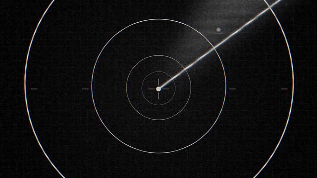 Old Static Black and White submarine radar sonar with object on map - 