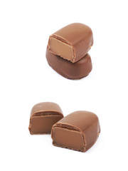 Chocolate coated toffee candy isolated