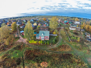 View of the houses of the village with a bird's eye