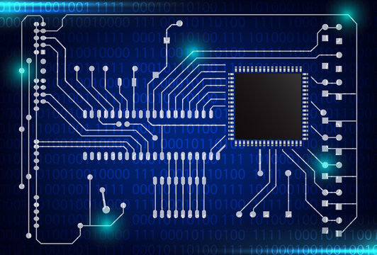 closeup of electronic circuit board with processor background