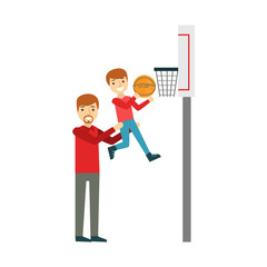 Boy And Father Playing Basketball, Happy Family Having Good Time Together Illustration