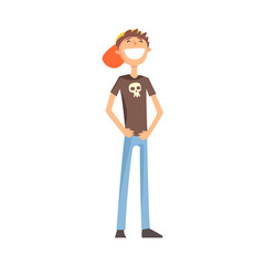 Skinny Teenage Boy Standing Smiling,Part Of Family Members Series Of Cartoon Characters