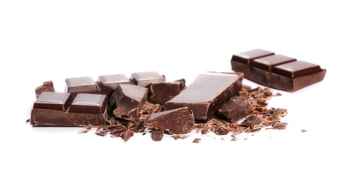 chocolate bars and chopped isolated on white