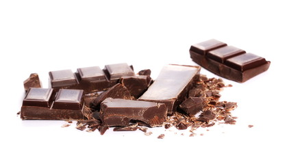 chocolate bars and chopped isolated on white