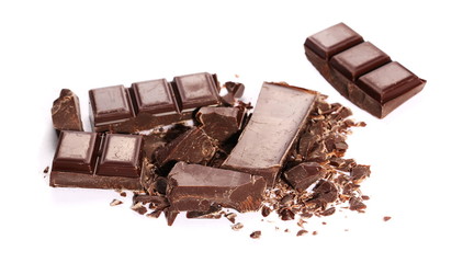 chocolate bars chopped isolated on white
